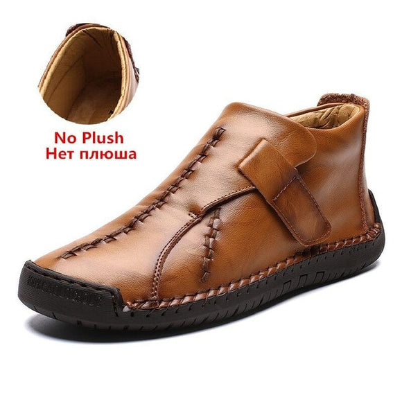 Men High Quality Leather Plush Ankle Warm Boots