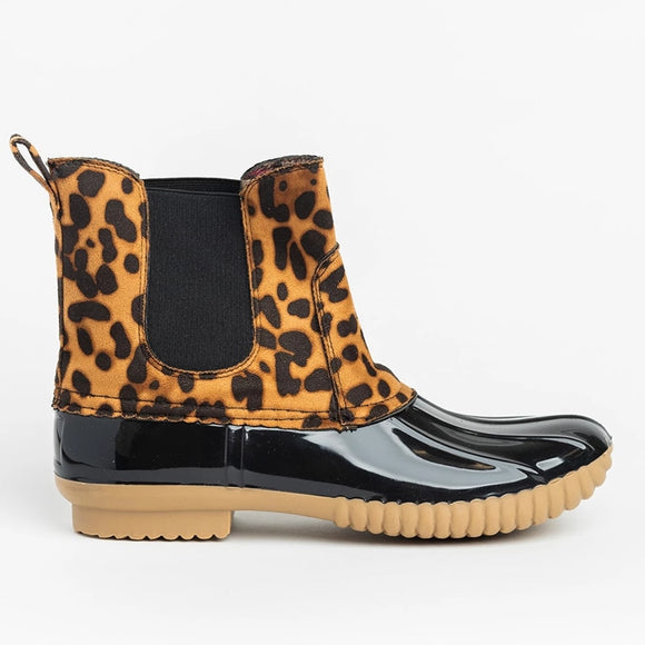 Women Leopard Waterproof Mix Color Platform Square Heel Boots
