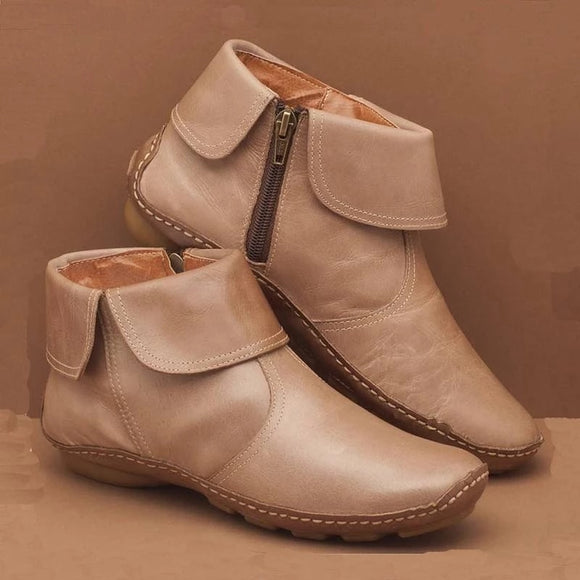 2019 Autumn Women Vintage Comfortable Side Zipper Leather Ankle Boots
