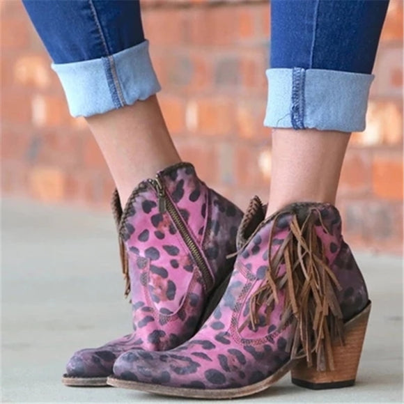 New fashion Leopard Print Slip on High Heel boots