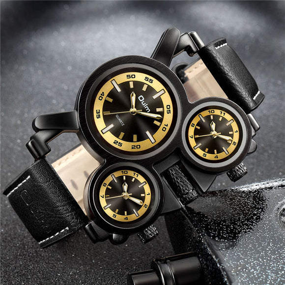 Luxury Sports Men Fashion Leather 3 Small Dials Watches
