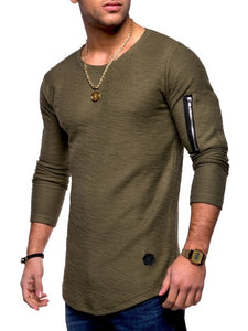 Solid Color Round Neck Long-sleeved T-shirt
