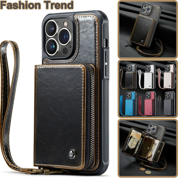 Leather Zipper Wallet Card Phone Case for iPhone 12 13 14