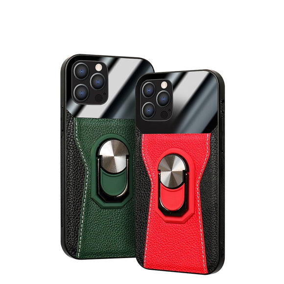Zicowa Phone Case - Leather Colorblock Ring Holder Back Cover For iPhone 12 Series