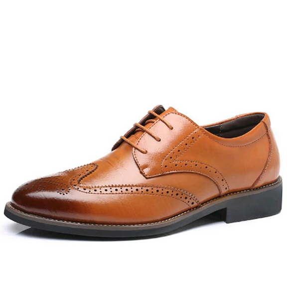 Men's Leather Business Pointed Toe Oxfords Brogue Dress Shoes
